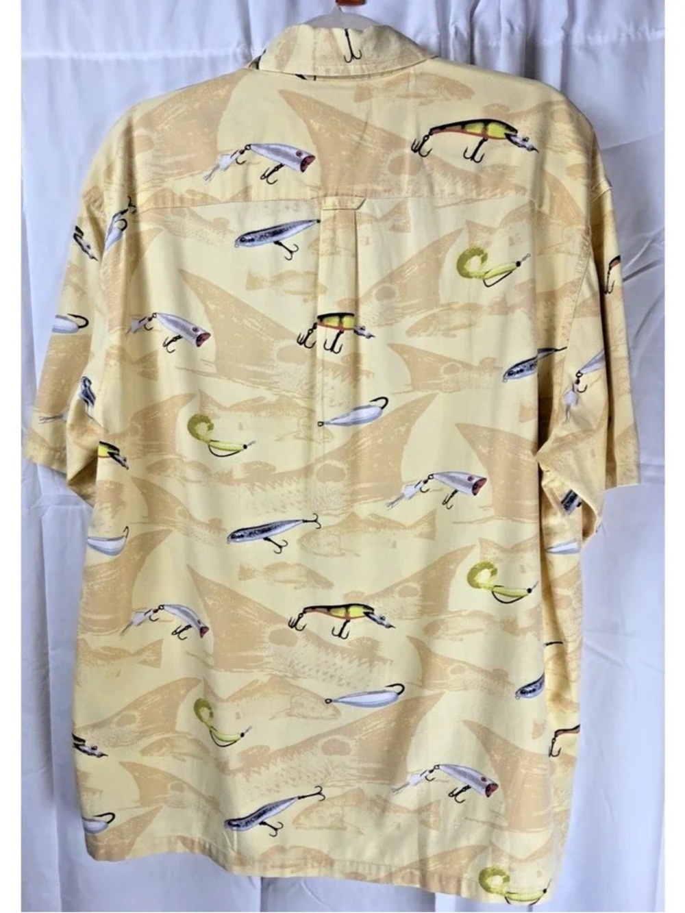 Men's Short Sleeve Fishing Lure Print Shirt - Yellow